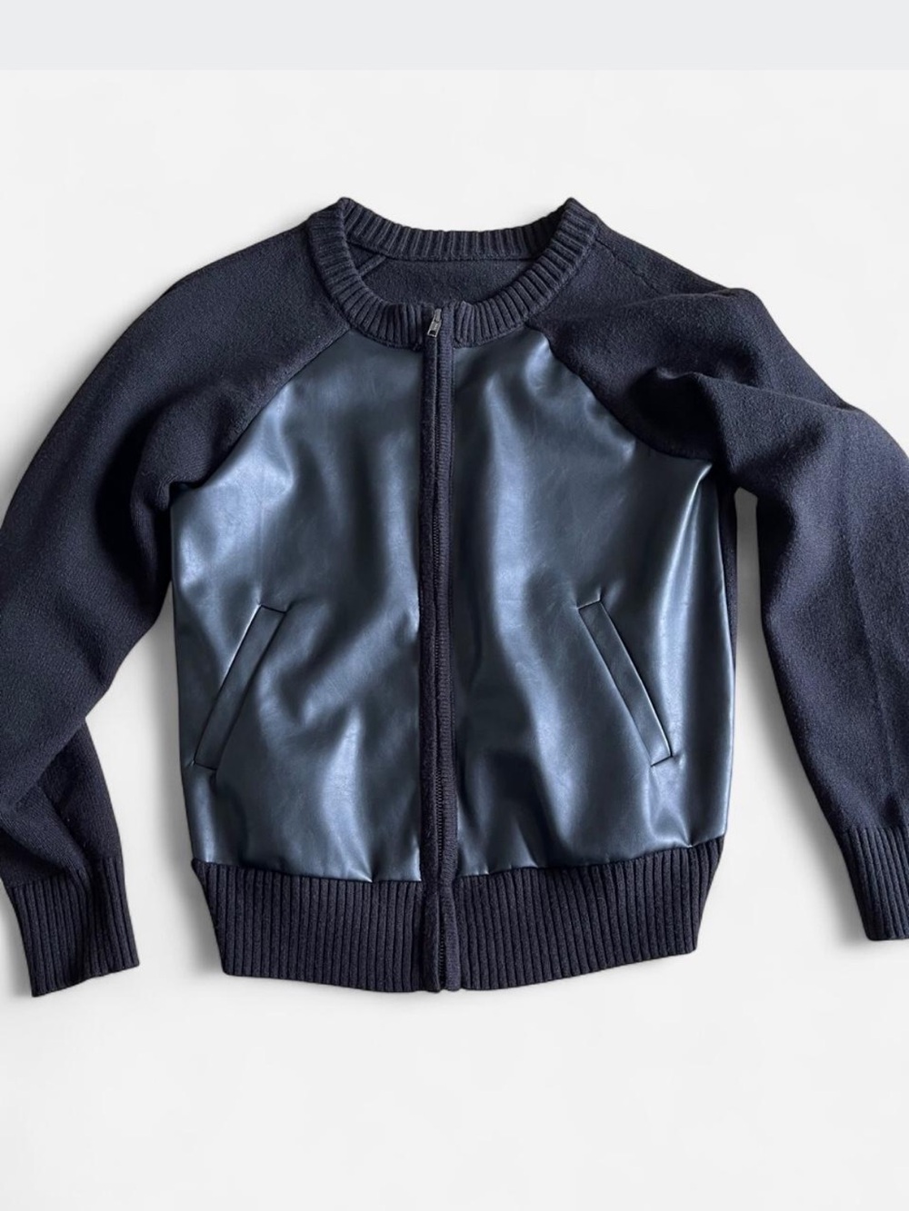 Knit Jacket with Faux Leather Front Evereve
